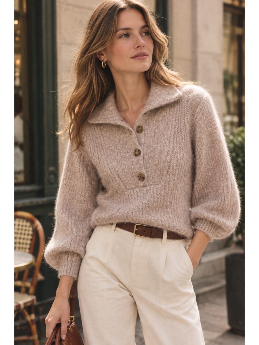 Sezane Micky half-zip mohair sweater